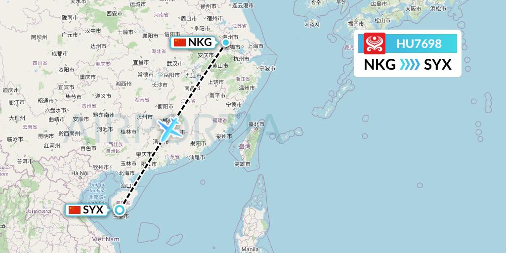 HU7698 Hainan Airlines Flight Map: Nanjing to Sanya