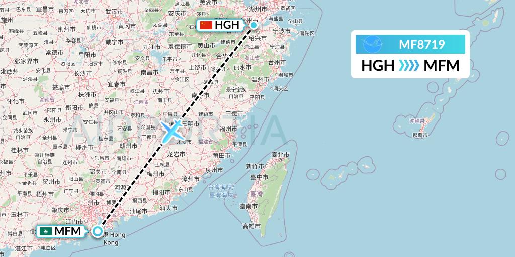 MF8719 Xiamen Airlines Flight Map: Hangzhou to Macau