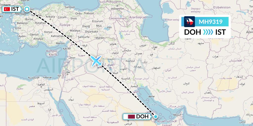 MH9319 Malaysia Airlines Flight Map: Doha to Istanbul