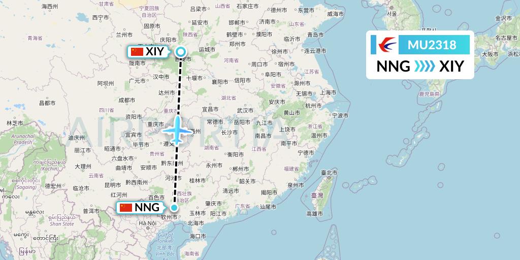 MU2318 China Eastern Airlines Flight Map: Nanning to Xi'an