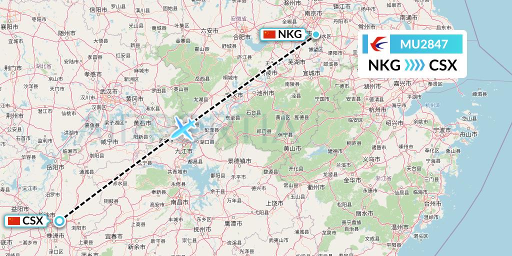 MU2847 China Eastern Airlines Flight Map: Nanjing to Changsha