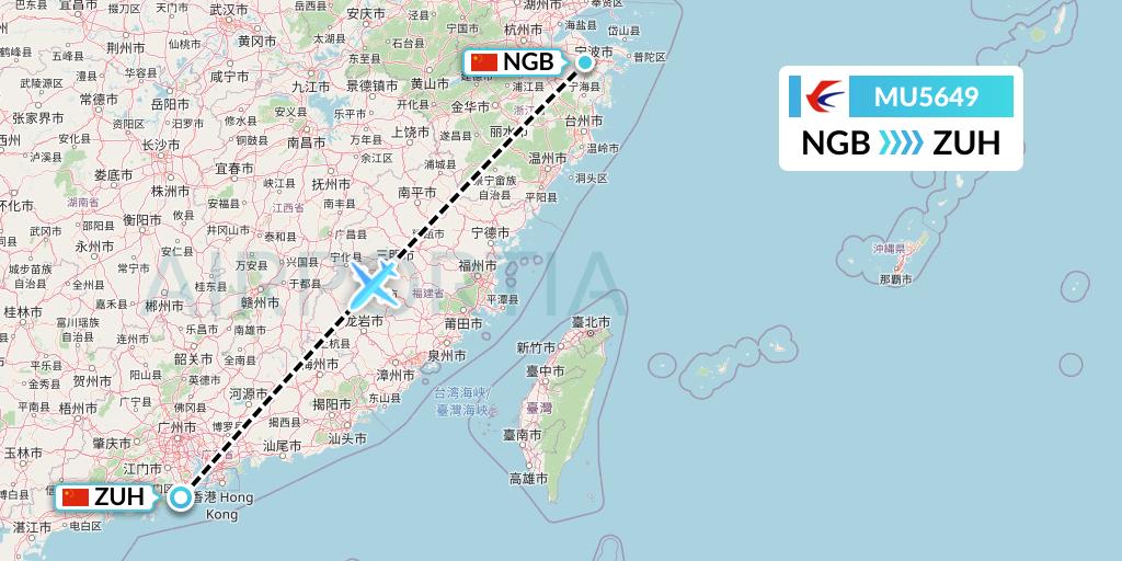 MU5649 China Eastern Airlines Flight Map: Ningbo to Zhuhai