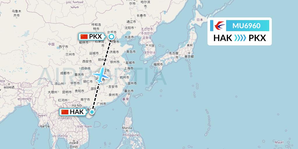 MU6960 China Eastern Airlines Flight Map: Haikou to Beijing