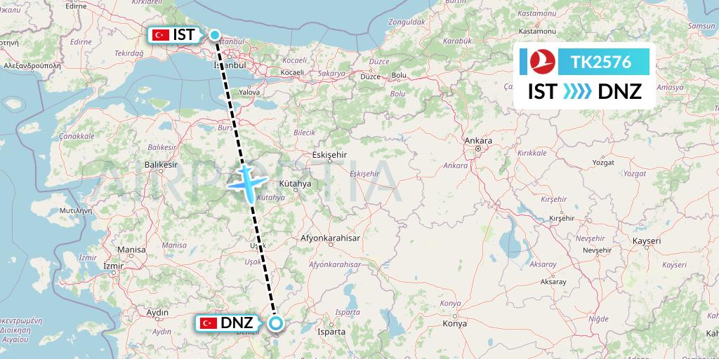TK2576 Turkish Airlines Flight Map: Istanbul to Cardak