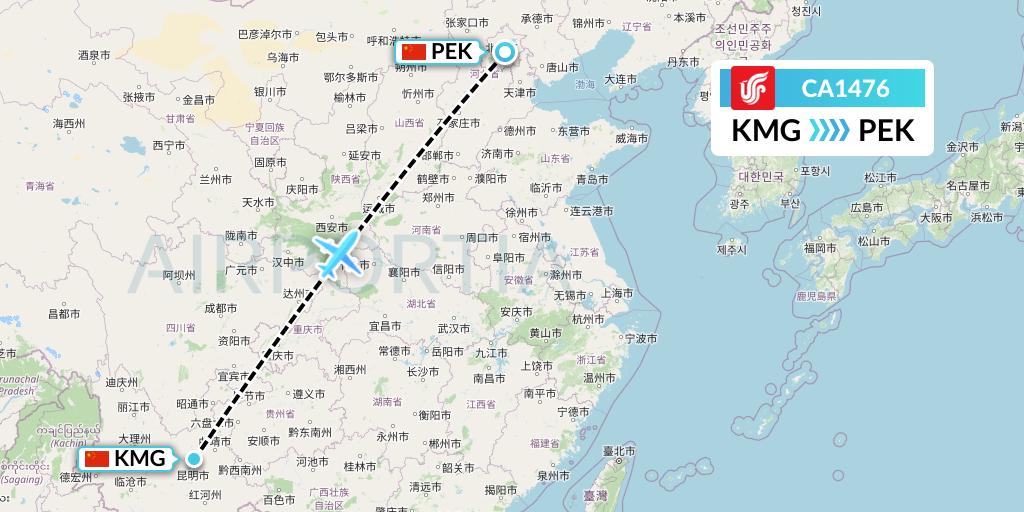 CA1476 Air China Flight Map: Kunming to Beijing