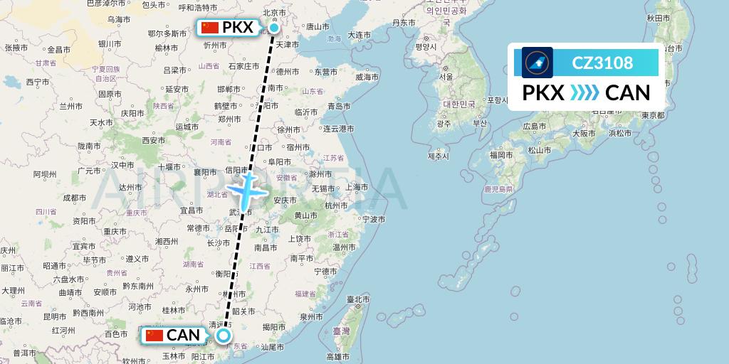 CZ3108 China Southern Airlines Flight Map: Beijing to Guangzhou