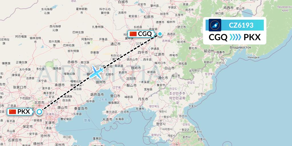 CZ6193 China Southern Airlines Flight Map: Changchun to Beijing