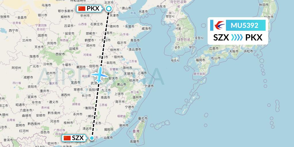 MU5392 China Eastern Airlines Flight Map: Shenzhen to Beijing