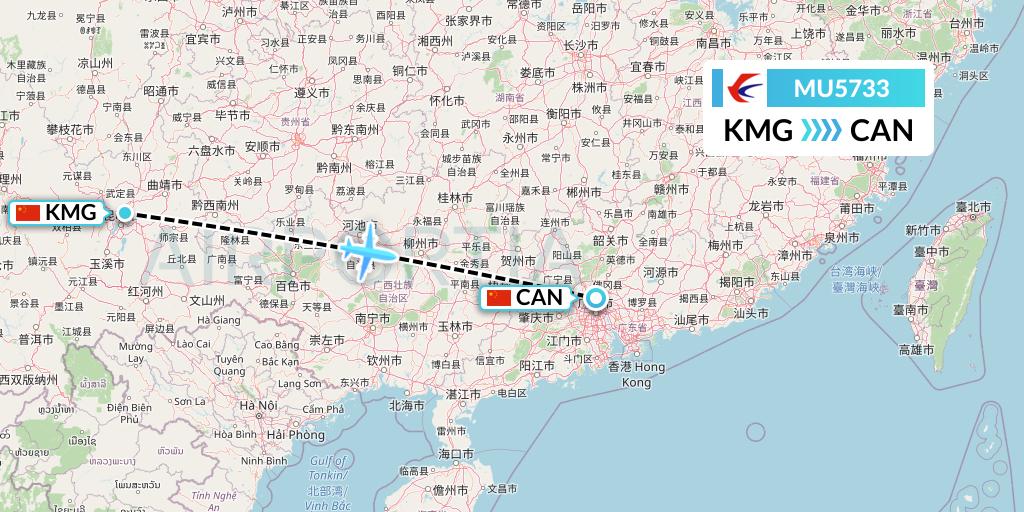 MU5733 China Eastern Airlines Flight Map: Kunming to Guangzhou