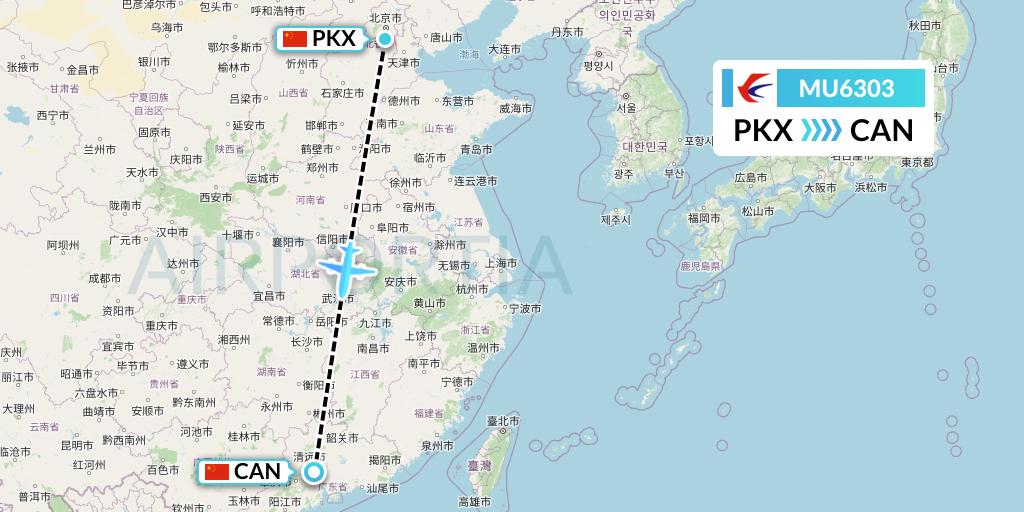 MU6303 China Eastern Airlines Flight Map: Beijing to Guangzhou