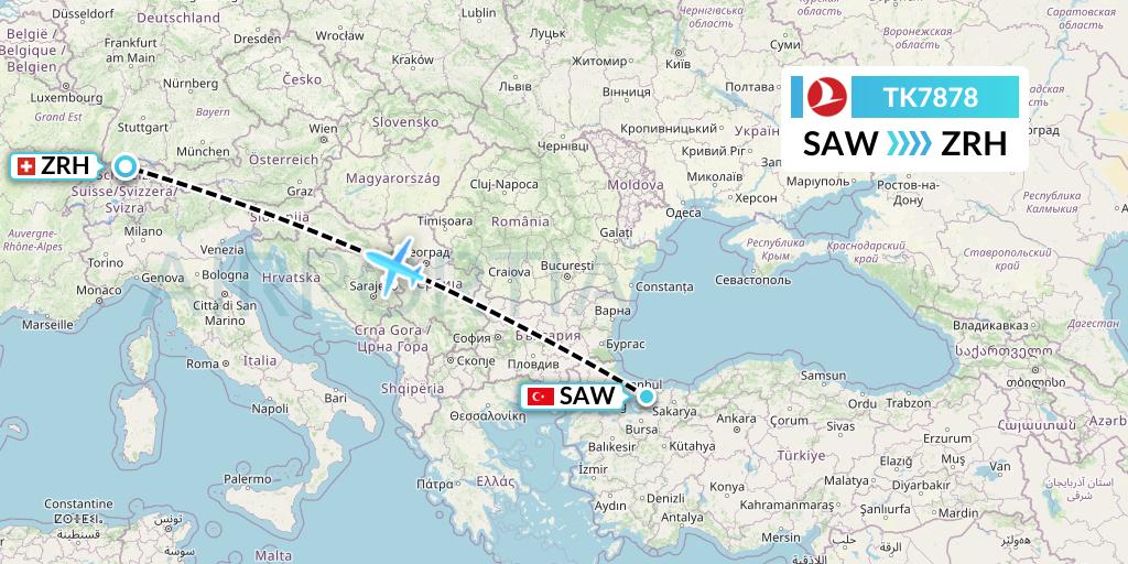 TK7878 Flight Status Turkish Airlines Istanbul to Zurich (THY7878)