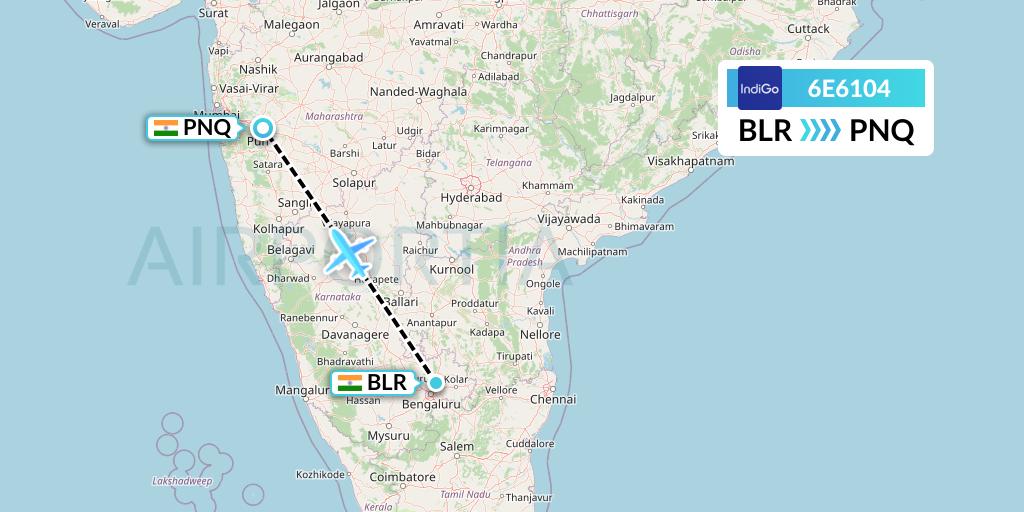 6E6104 IndiGo Airlines Flight Map: Bangalore to Pune