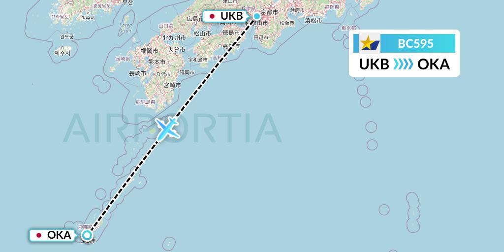BC595 Skymark Airlines Flight Map: Kobe to Naha