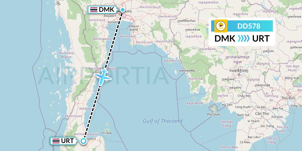DD578 Nok Air Flight Map: Bangkok to Surat Thani