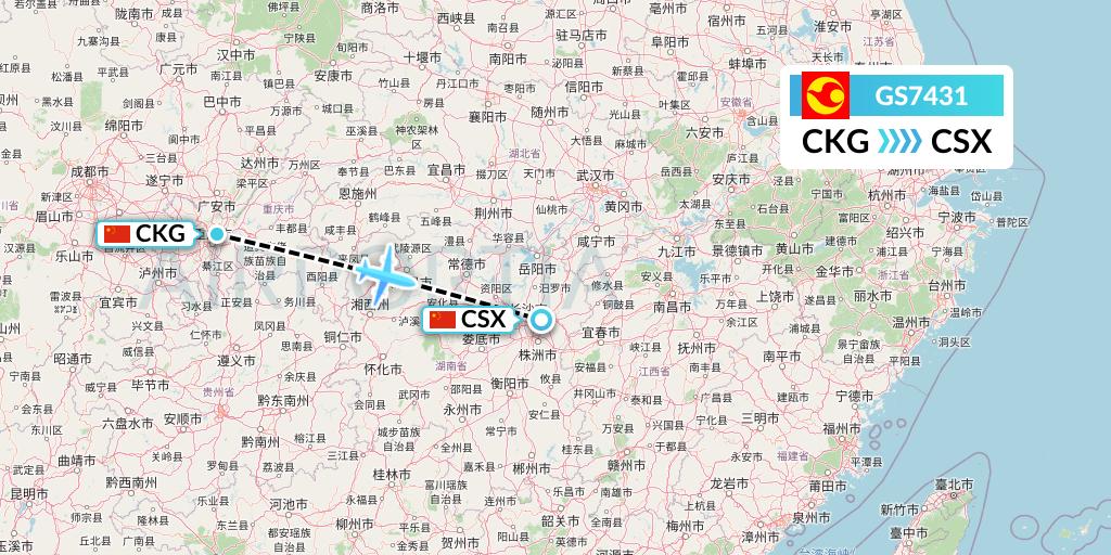 GS7431 Tianjin Airlines Flight Map: Chongqing to Changsha