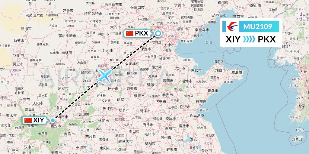 MU2109 China Eastern Airlines Flight Map: Xi'an to Beijing