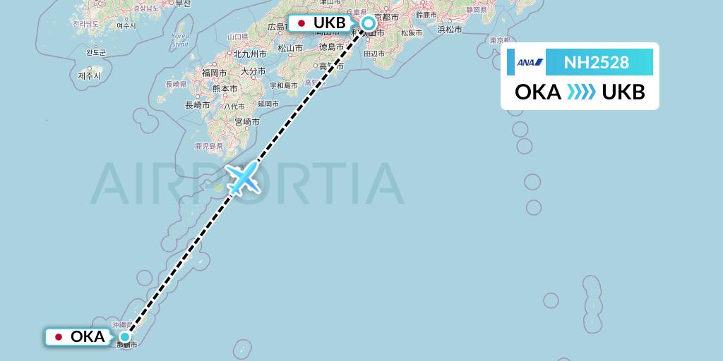 NH2528 All Nippon Airways Flight Map: Naha to Kobe