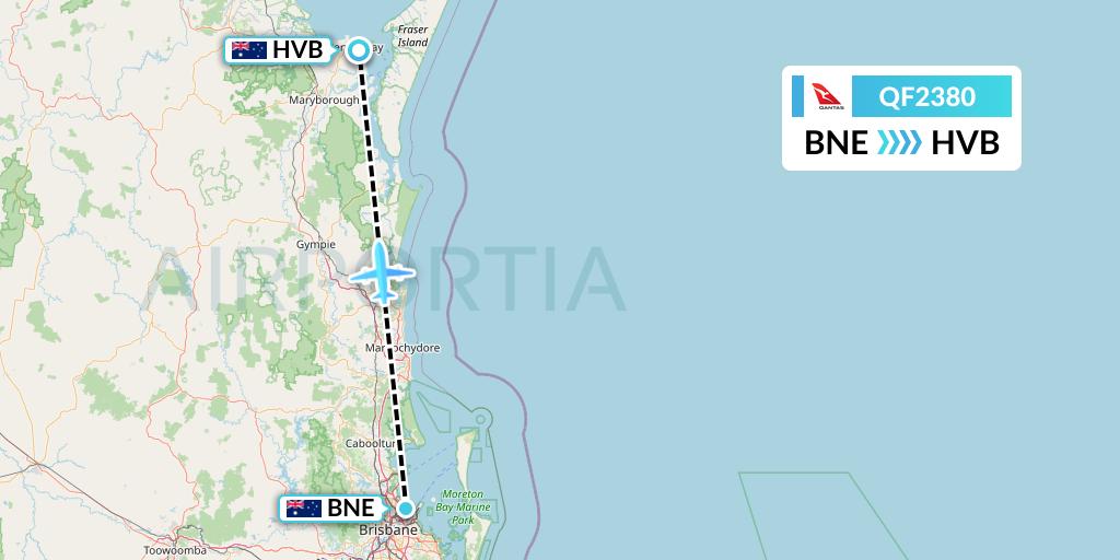 QF2380 Qantas Flight Map: Brisbane to Hervey Bay