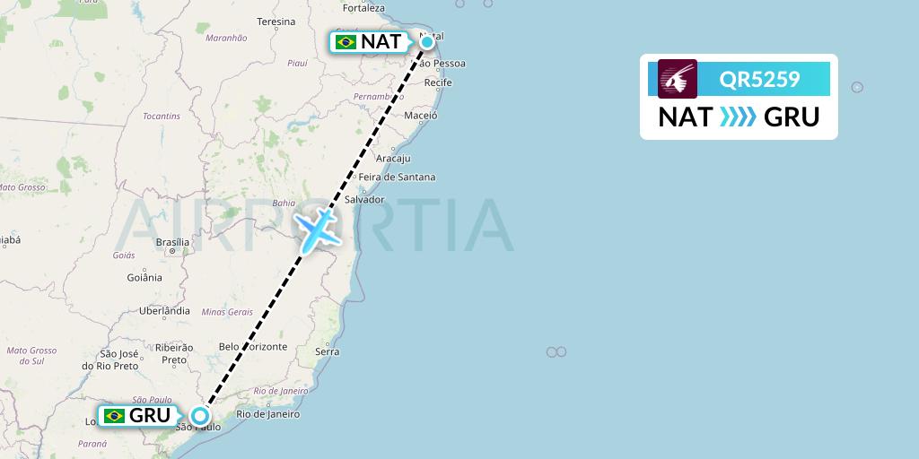 QR5259 Qatar Airways Flight Map: Natal to Sao Paulo
