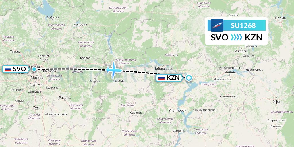 SU1268 Aeroflot Flight Map: Moscow to Kazan