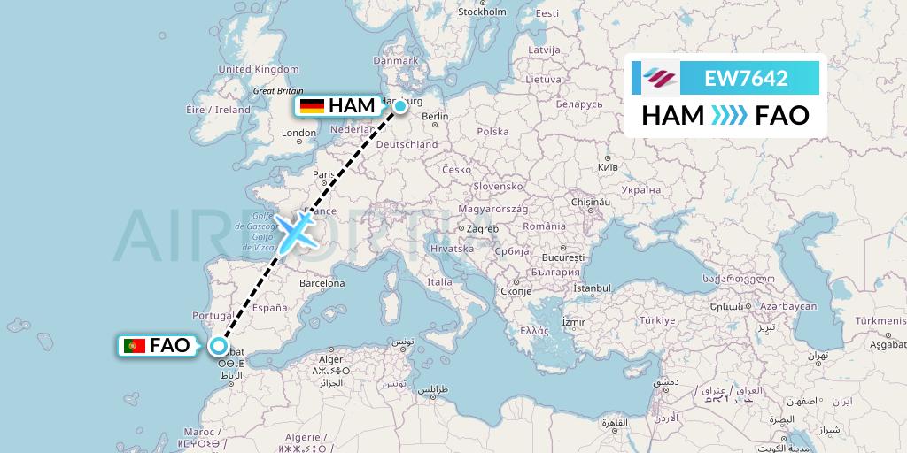 EW7642 Eurowings Flight Map: Hamburg to Faro
