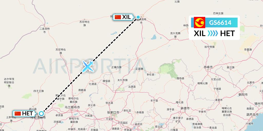 GS6614 Tianjin Airlines Flight Map: Xilinhot to Hohhot