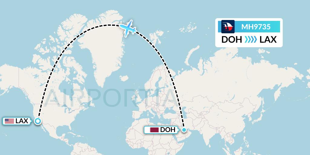 MH9735 Malaysia Airlines Flight Map: Doha to Los Angeles