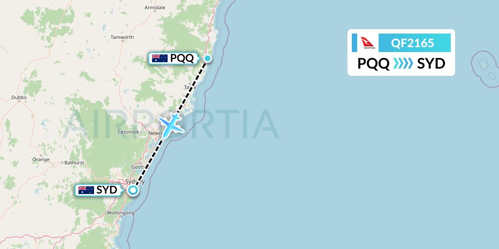 QF2165 Qantas Flight Map: Port Macquarie to Sydney