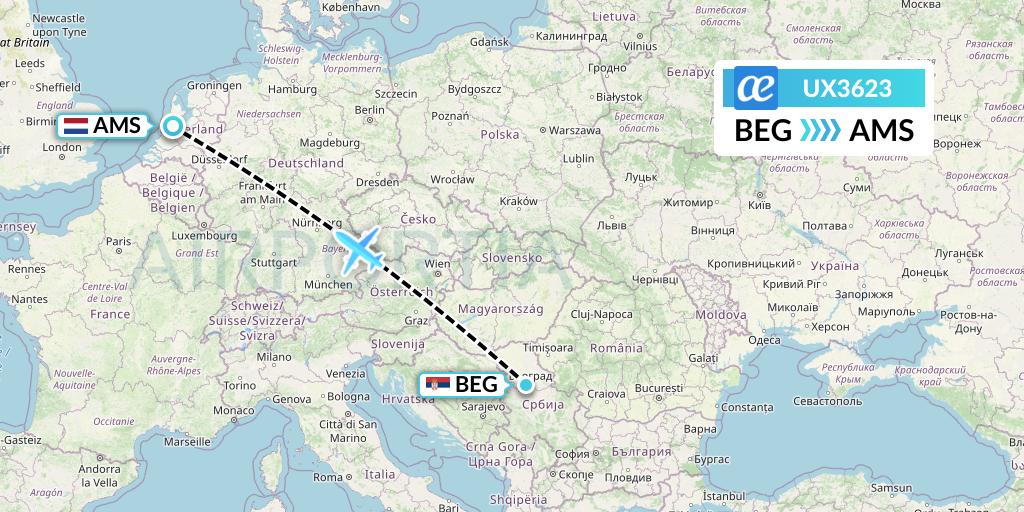 UX3623 Air Europa Flight Map: Belgrade to Amsterdam