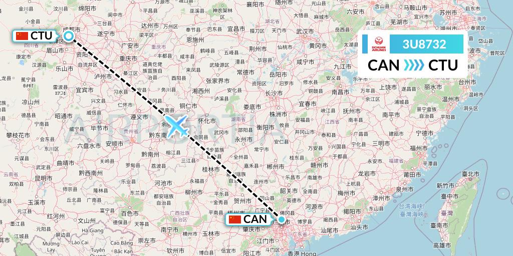 3U8732 Sichuan Airlines Flight Map: Guangzhou to Chengdu