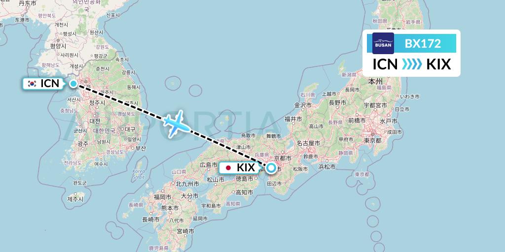 BX172 Air Busan Flight Map: Seoul to Osaka