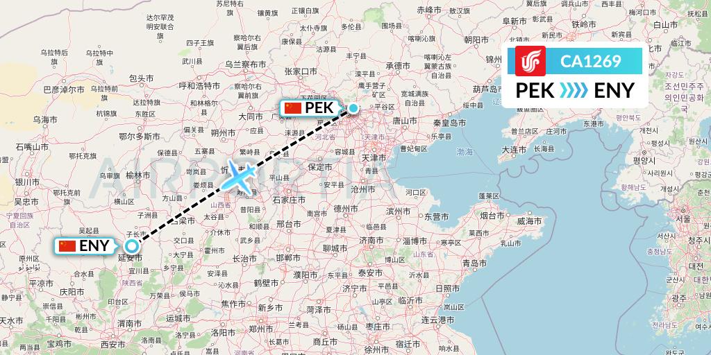 CA1269 Air China Flight Map: Beijing to Yan'an