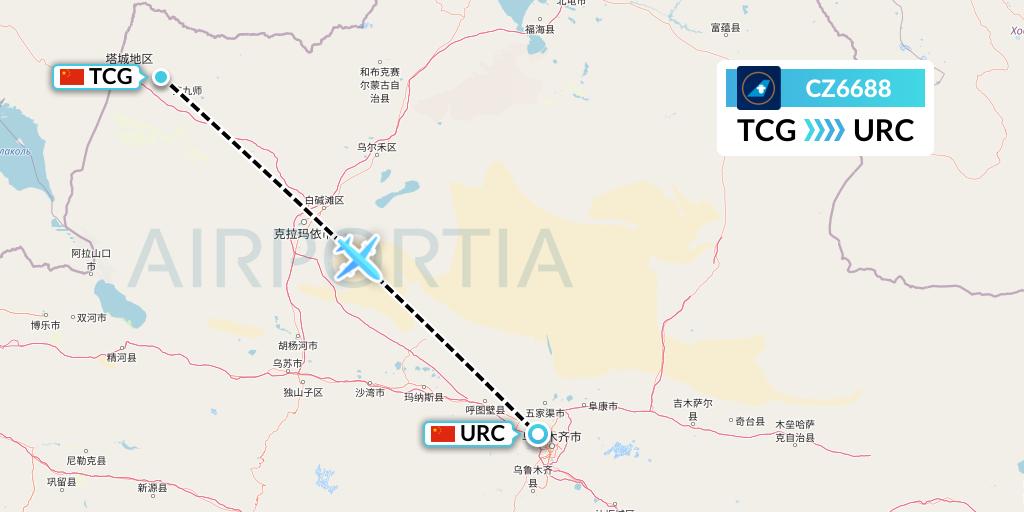 CZ6688 China Southern Airlines Flight Map: Tacheng to Urumqi