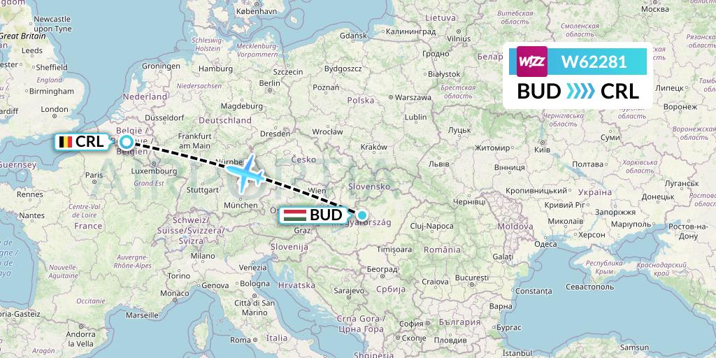 W62281 Wizz Air Flight Map: Budapest to Brussels