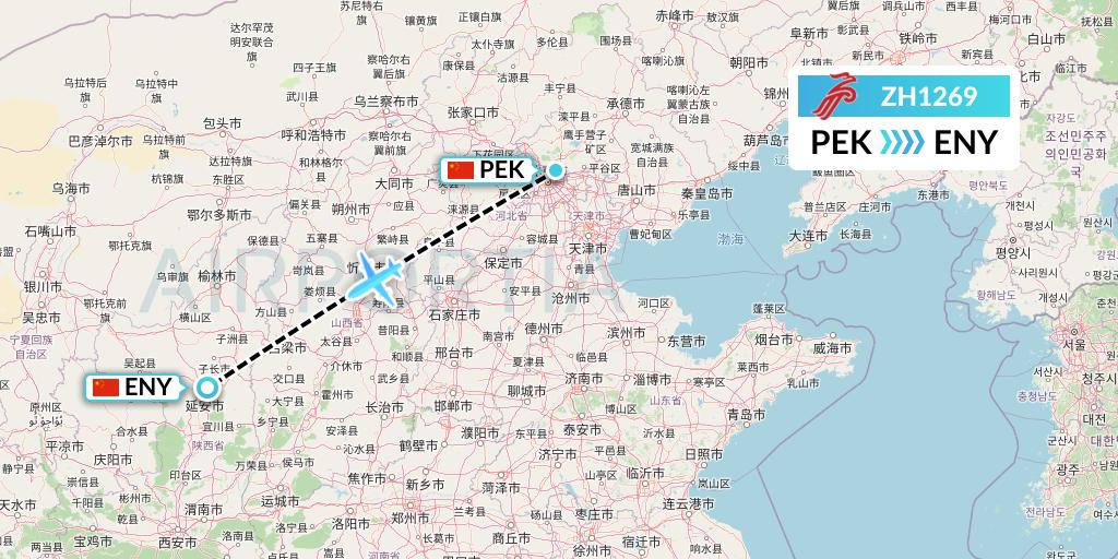ZH1269 Shenzhen Airlines Flight Map: Beijing to Yan'an