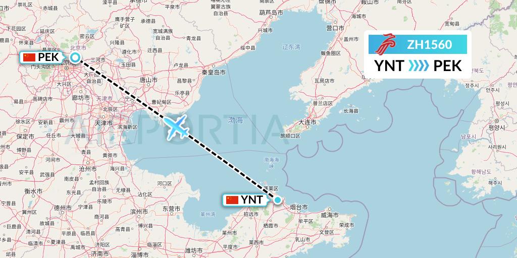 ZH1560 Shenzhen Airlines Flight Map: Yantai to Beijing