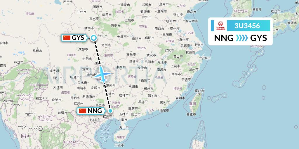 3U3456 Sichuan Airlines Flight Map: Nanning to Guangyuan