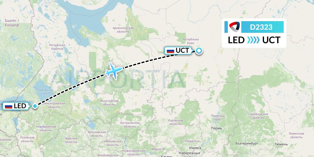 D2323 Severstal Aircompany Flight Map: St. Petersburg to Ukhta