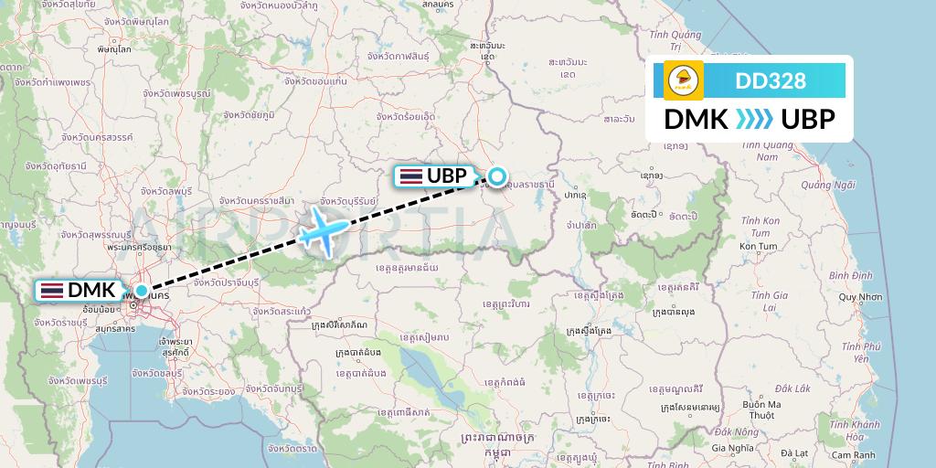 DD328 Nok Air Flight Map: Bangkok to Ubon Ratchathani