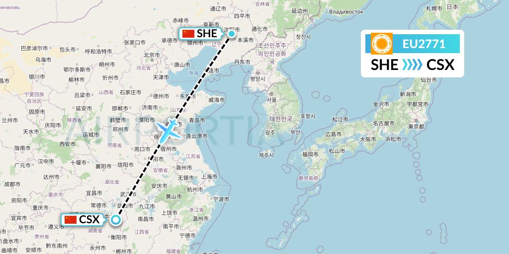 EU2771 Chengdu Airlines Flight Map: Shenyang to Changsha