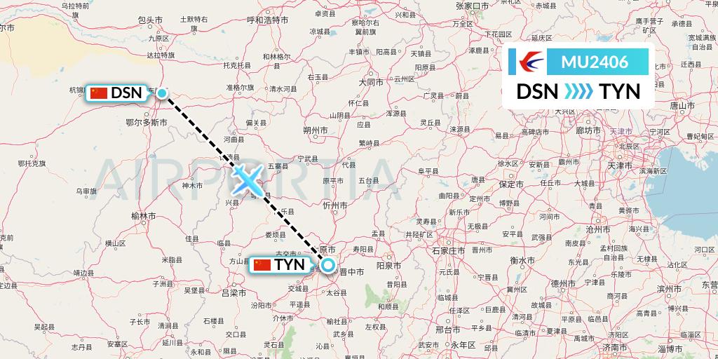 MU2406 China Eastern Airlines Flight Map: Dongsheng to Taiyuan