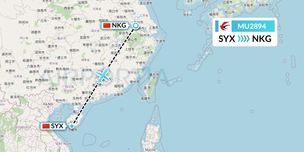 MU2894 China Eastern Airlines Flight Map: Sanya to Nanjing