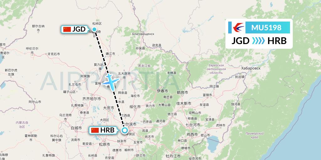 MU5198 China Eastern Airlines Flight Map: Jiagedaqi to Harbin