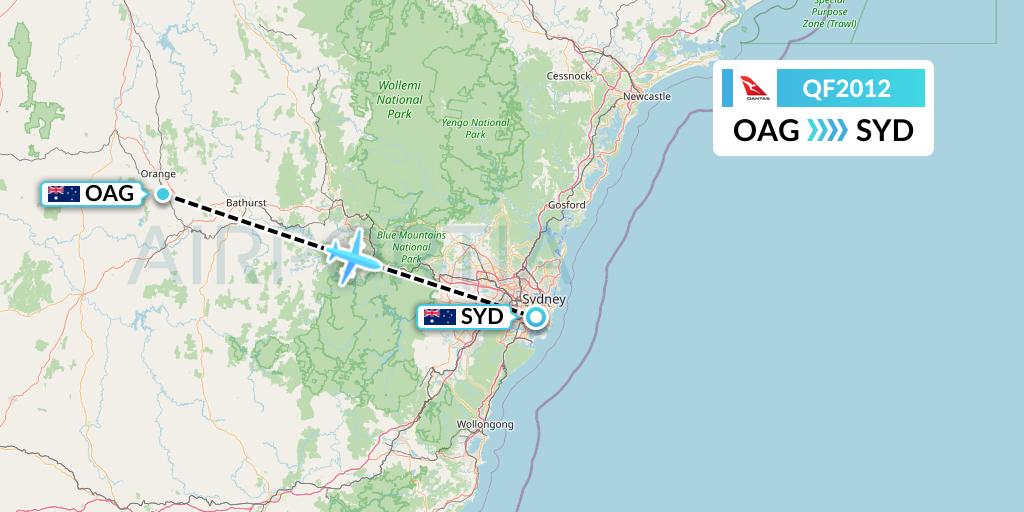 QF2012 Qantas Flight Map: Orange to Sydney