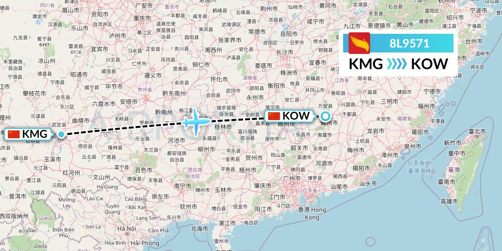 8L9571 Lucky Air Flight Map: Kunming to Ganzhou