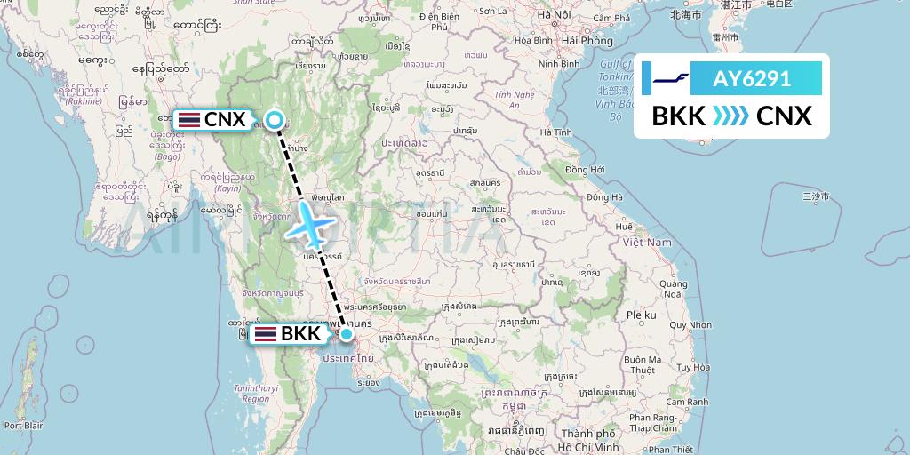 AY6291 Finnair Flight Map: Bangkok to Chiang Mai