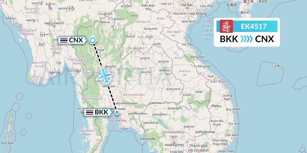 EK4517 Emirates Flight Map: Bangkok to Chiang Mai