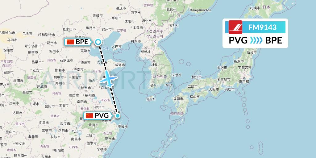 FM9143 Shanghai Airlines Flight Map: Shanghai to Qinhuangdao