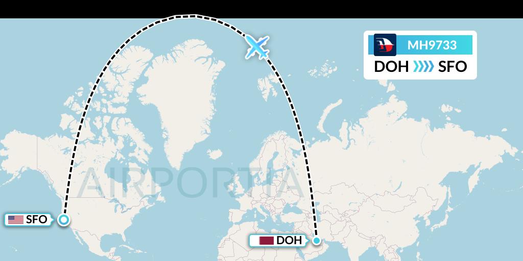 MH9733 Malaysia Airlines Flight Map: Doha to San Francisco