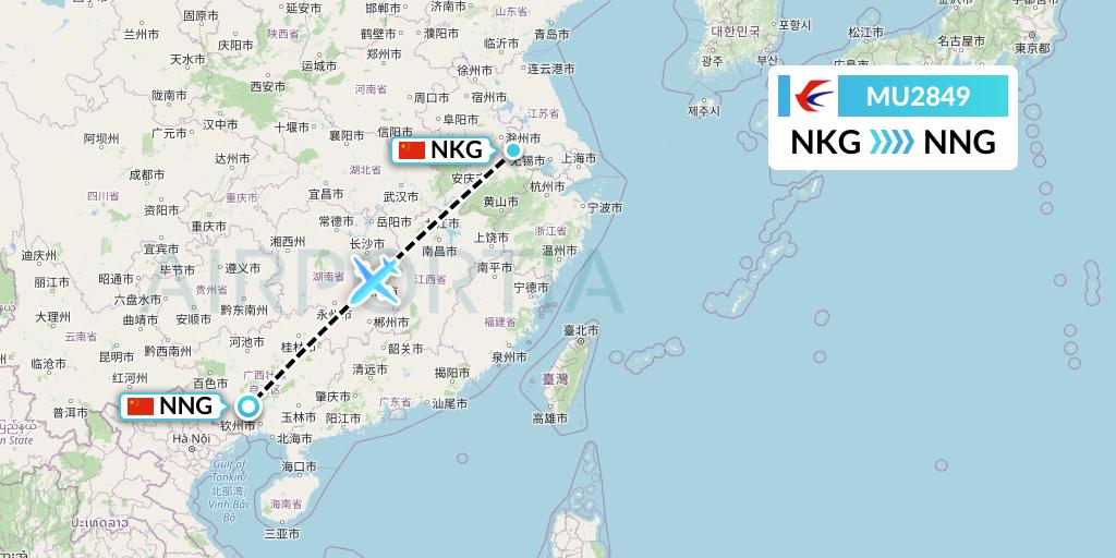 MU2849 China Eastern Airlines Flight Map: Nanjing to Nanning